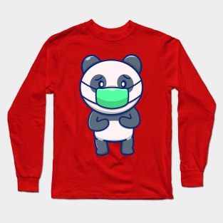 Cute Panda Wearing Mask Cartoon Long Sleeve T-Shirt